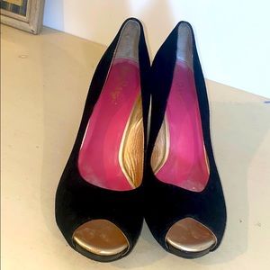 Lilly Pulitzer block velvet wedge shoes